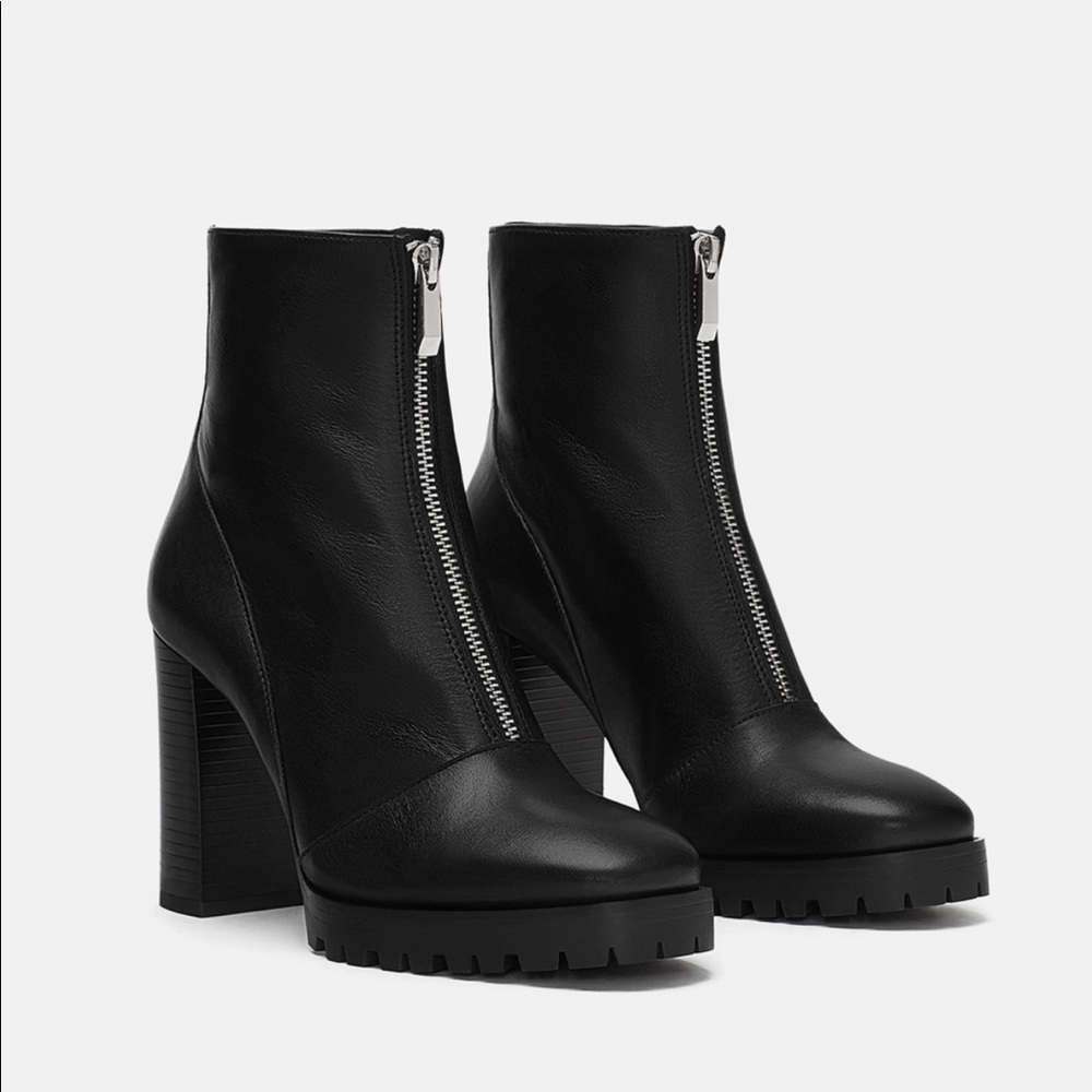 ZARA Leather Lug Soled Ankle Boots
